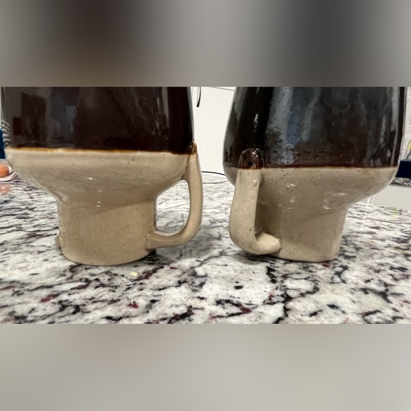 Two Antique Stoneware Cream/Brown Crock Rustic Farmhouse Milk Pitcher 6” - Picture 7 of 11